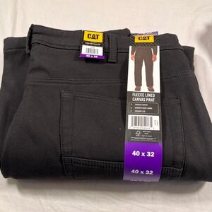 CAT Fleece Lined Canvas Pant Mens 40x32 Black NEW Stretch Straight Leg